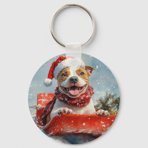Llavero Perro Pitbull en Trineo Deja que Nieve Navidad