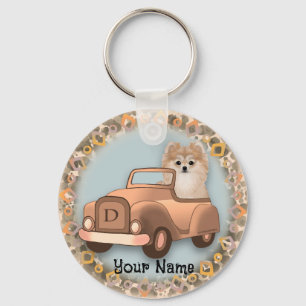 Llavero Perro Pomerania Conduciendo Coche