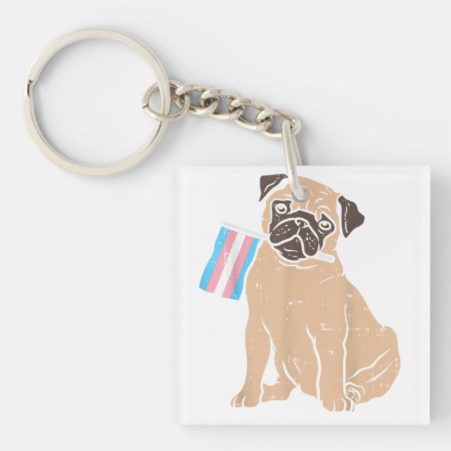 Llavero Perro Pug Bandera Transgénero Trans Orgullo LGBT L (Frente)