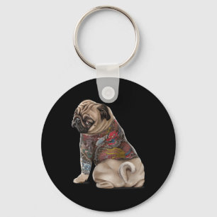 Llavero Perro Pug Con Tatuaje Dragón Japonés Tradicional I