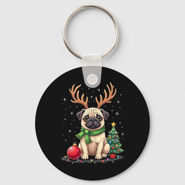 Llavero Perro pug reno Navidad Perro amante Familia gracio (Anverso)