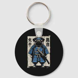 Llavero Perro Pug Samurai Gracioso Hombres de arte guerrer