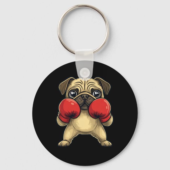 Llavero Perro Pug Vestido Como Boxer Gracioso (Anverso)