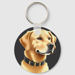 Llavero Perro Retriever Dorado con Collar de Cuero
