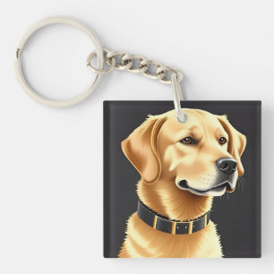 Llavero Perro Retriever Dorado con Collar de Cuero
