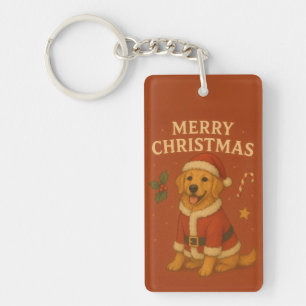 Llavero Perro Retriever Dorado De Navidad Cachorro Santa D