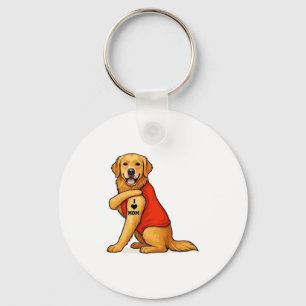Llavero Perro retriever dorado divertido Amo a mamá tatuaj