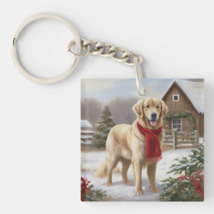 Llavero Perro Retriever Dorado en Navidad con Nieve