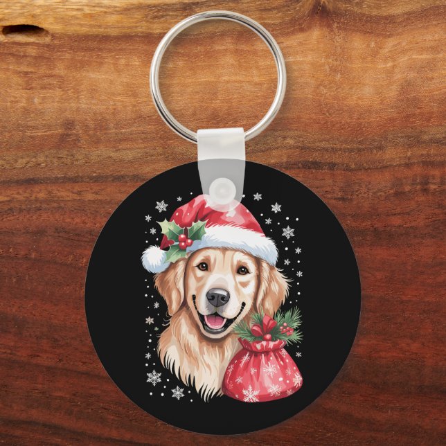 Llavero Perro Retriever Dorado Fiesta de Luces de Navidad (Anverso)