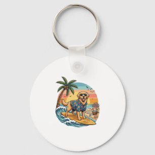 Llavero Perro Retriever Dorado Surfing Surfboard Atardecer