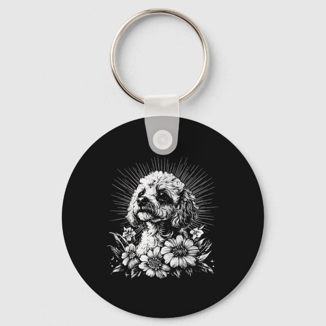 Llavero Perro retro de caniche con estilo de tatuaje (Anverso)