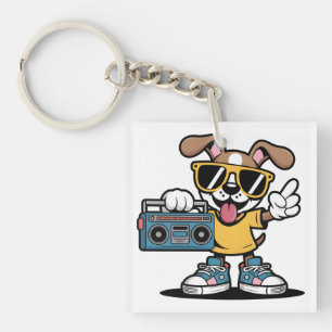 Llavero Perro Retro Hip Hop: Cachorro de Dibujos Animados 