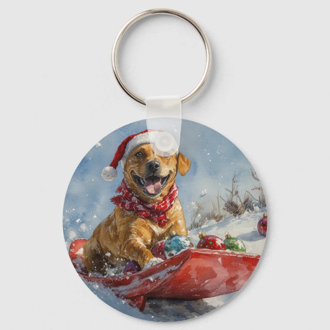 Llavero Perro Ridgeback de Rodesia en Trineo de Navidad (Anverso)
