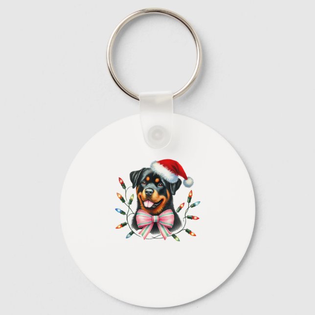 Llavero Perro Rottweiler con Navidades Coquette Bow (Anverso)