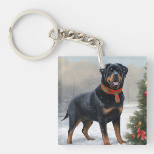 Llavero Perro Rottweiler en Navidad con Nieve