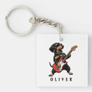 Llavero Perro salchicha Cool Rocker tocando guitarra eléct