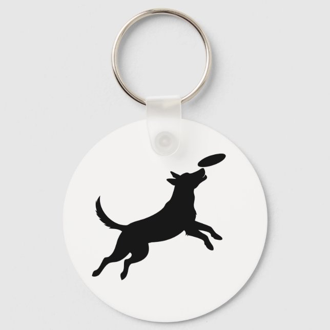 Llavero perro saltando para atrapar un frisbee (Anverso)