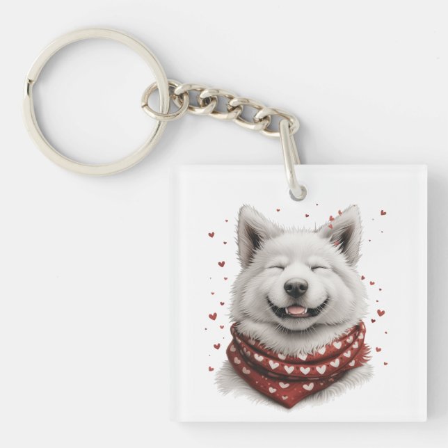 Llavero Perro Samoyedo Día de San Valentín (Frente)