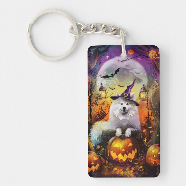 Llavero Perro Samoyedo Espeluznante Bruja de Halloween y C (Frente)