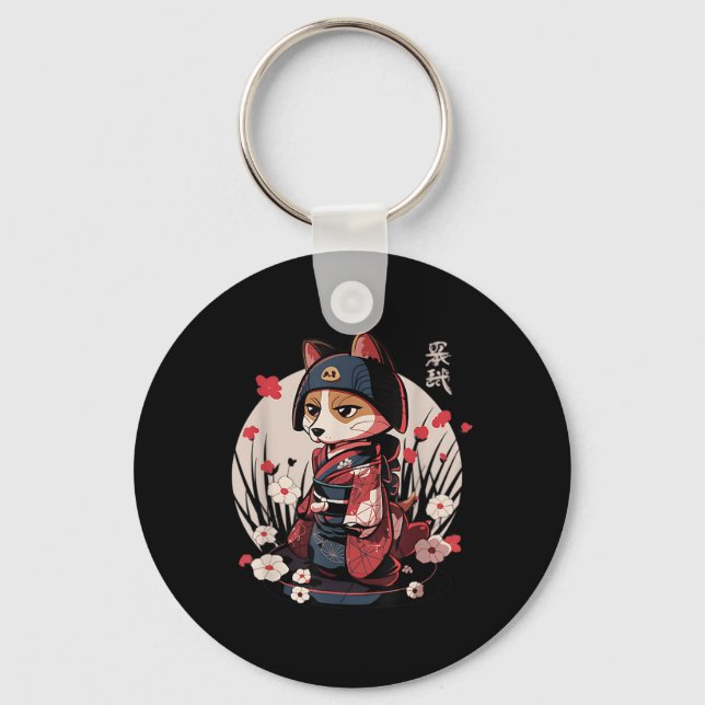 Llavero Perro Samurai japonés Tattoo Kawaii Ninja Dog (Anverso)