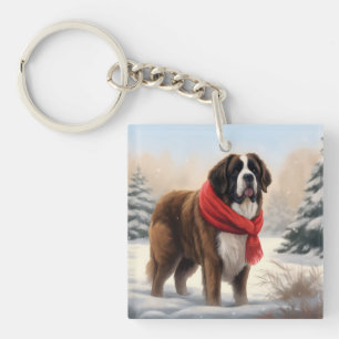 Llavero Perro San Bernardo en Navidad con nieve