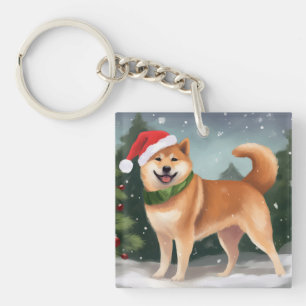 Llavero Perro Shiba Inu en la Navidad con nieve