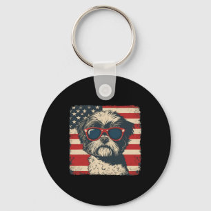 Llavero Perro Shih Tzu Bandera De EE. UU. Patriótico Hombr