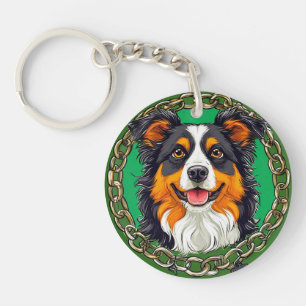 Llavero Perro sobre un fondo verde con cadenas