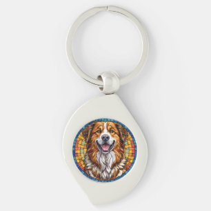Llavero Perro sonriente con fondo de mosaico