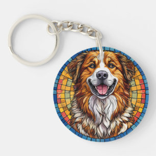 Llavero Perro sonriente en fondo de mosaico