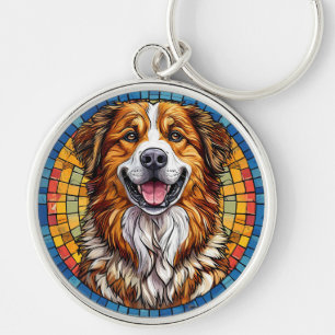 Llavero Perro sonriente en fondo de mosaico
