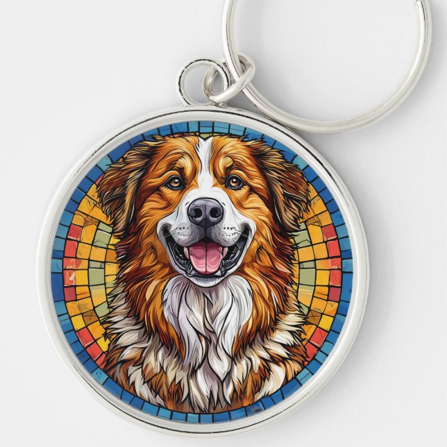 Llavero Perro sonriente en fondo de mosaico (Frente)