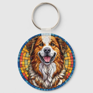Llavero Perro sonriente en fondo de mosaico