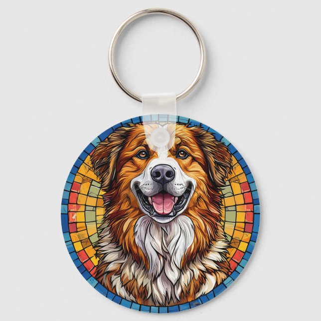 Llavero Perro sonriente en fondo de mosaico (Anverso)