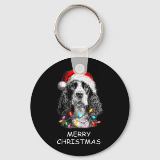 Llavero Perro Spaniel Er Divertido Sombrero de Santa Luces