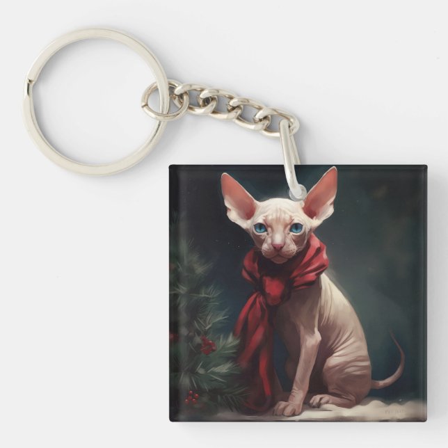 Llavero Perro Sphynx en Navidad con Nieve (Frente)