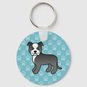 Llavero Perro Staffordshire Bull Terrier Blanco Y Negro