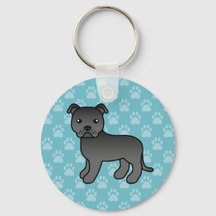 Llavero Perro Staffordshire Bull Terrier Negro Sobre Azul