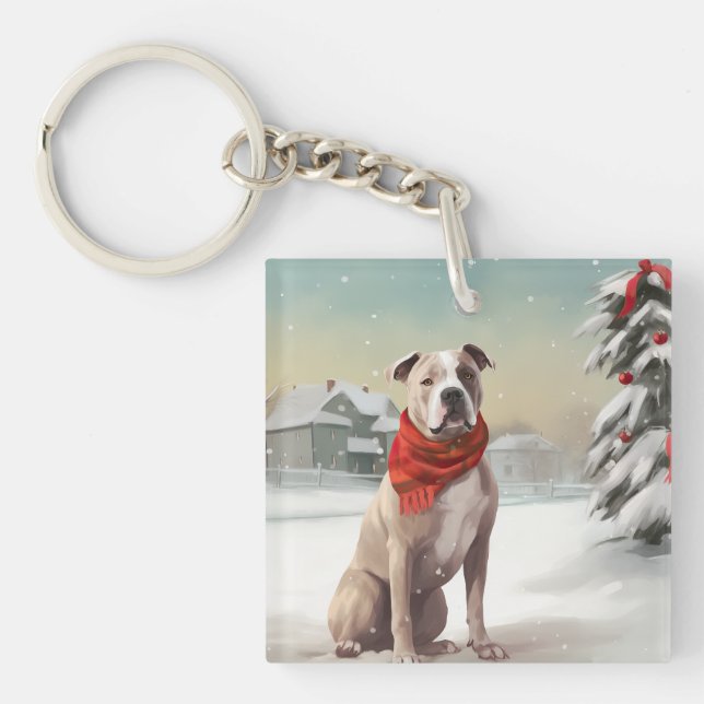 Llavero Perro Staffordshire en Estados Unidos en Navidades (Frente)
