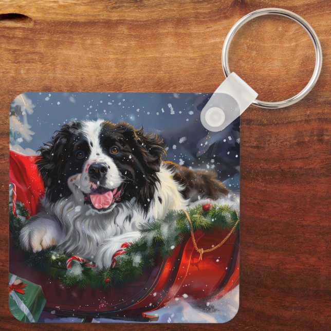 Llavero Perro Terranova Navidad Festiva (Reverso )