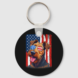 Llavero Perro Terrier Airedale Bandera De America EEUU 4 D