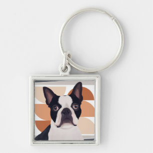 Llavero Perro Terrier de Boston - Geométrico Naranja