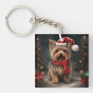 Llavero Perro Terrier de Yorkshire en Navidad en la nieve