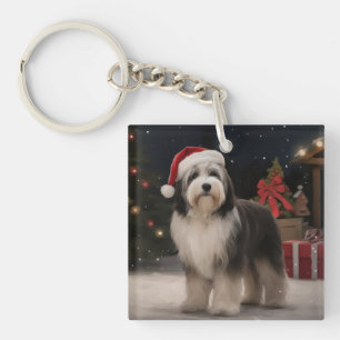 Llavero Perro Terrier Tibetano en Navidad con Nieve
