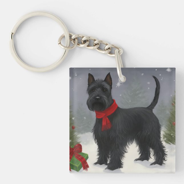 Llavero Perro terrorífico escocés en Navidades de nieve (Frente)