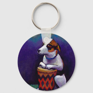 Llavero Perro tocando tambor bongo divertido arte original
