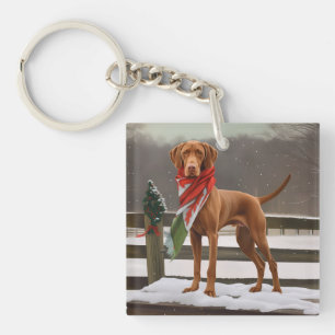 Llavero Perro Vizsla en Navidades de nieve