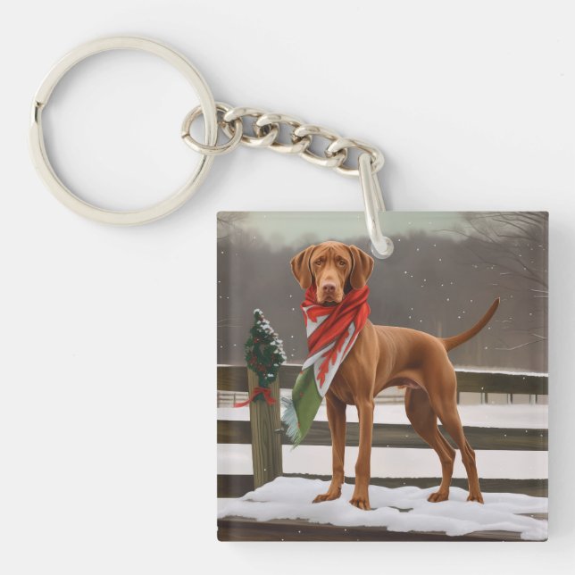 Llavero Perro Vizsla en Navidades de nieve (Frente)