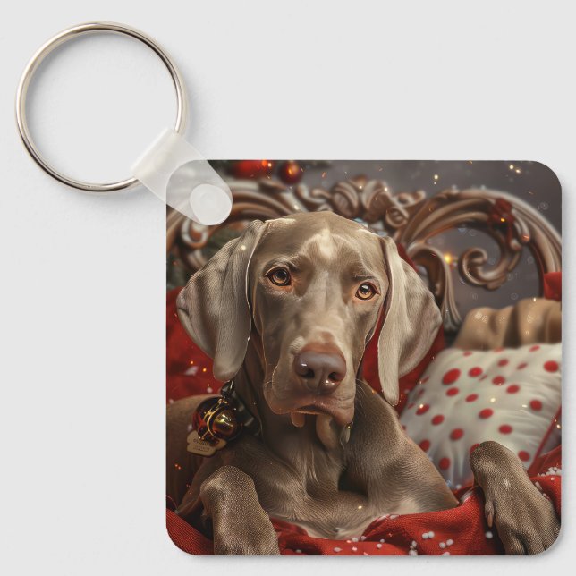 Llavero Perro Weimaraner Navidad Festiva (Anverso)