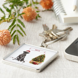 Llavero Perro y árbol graciosos de Black Lab Navidades